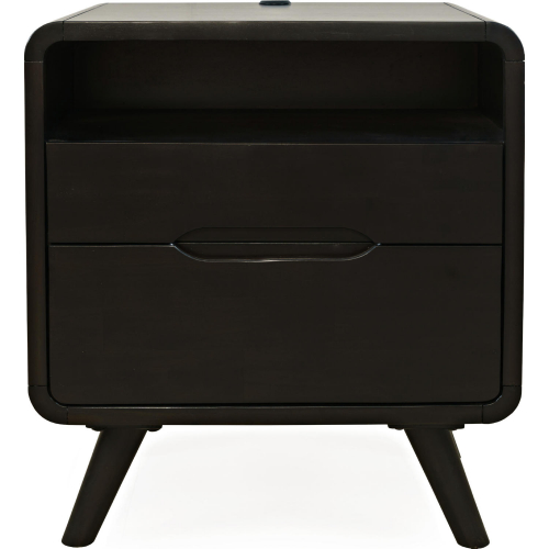 Marlowe Curved Nightstand w/ USB Charging in Dark Brown Acacia Wood